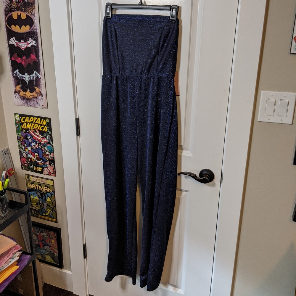 Blāshe Sparkly Blue Strapless Jumpsuit